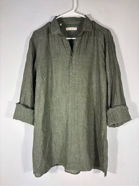 Luca Faloni 100% Linen Shirt Mens 41 16 Olive Green Made Italy Luxury